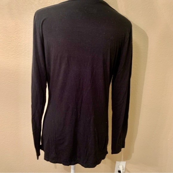 INC International Concepts Top Large Black Cotton Rayon Spandex V-Neck Long Slvs - Picture 5 of 12